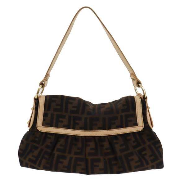 Fendi Handbags - FENDI Zucca Handbag ~~ Brown Black Canvas/light Pink Leather
